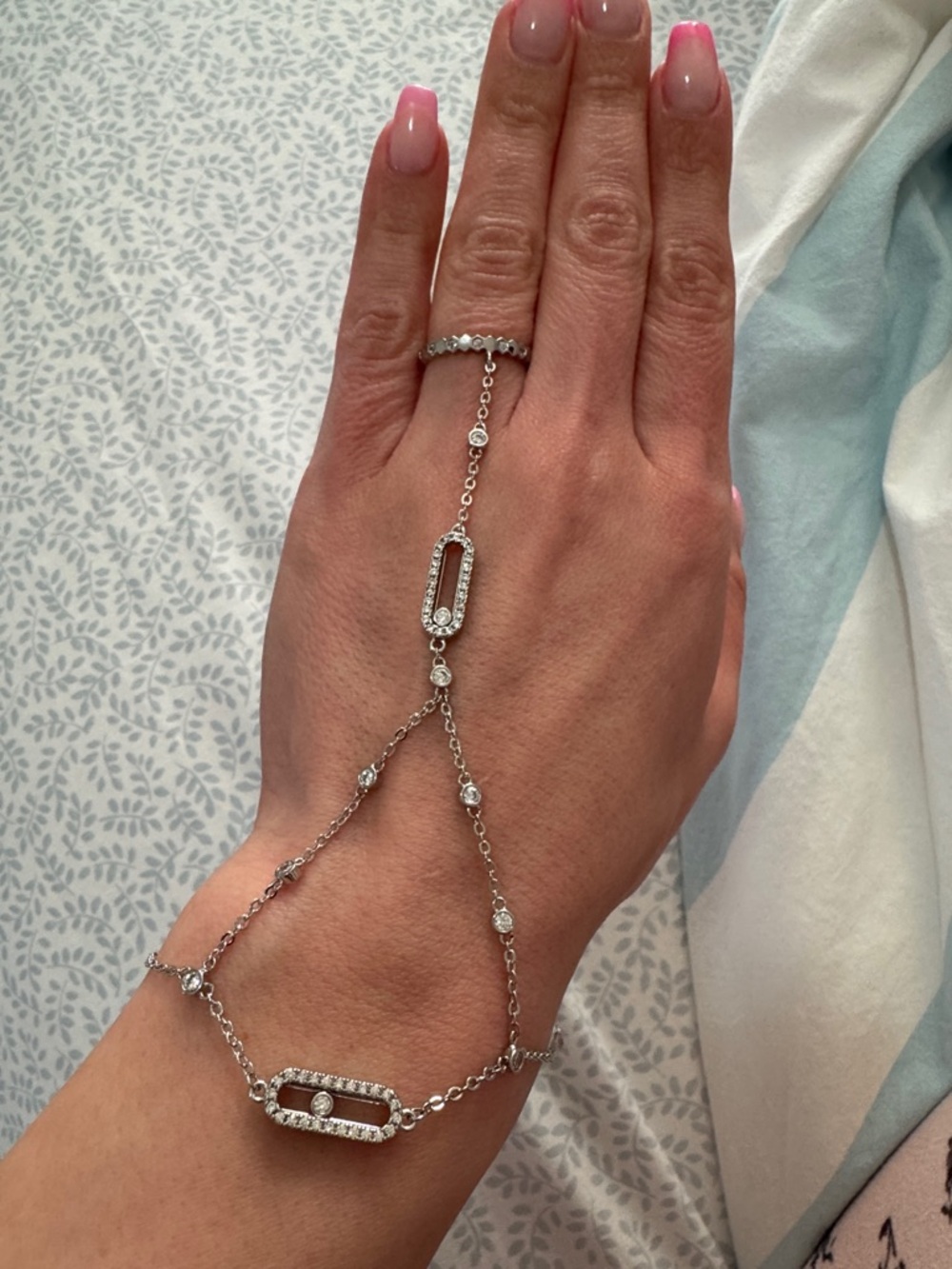Delicate Silver Cubic Zirconia Hand Chain Bracelet - Silver